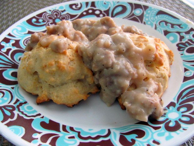 Vegetarian Sausage Gravy and Vegan Garlic Biscuits